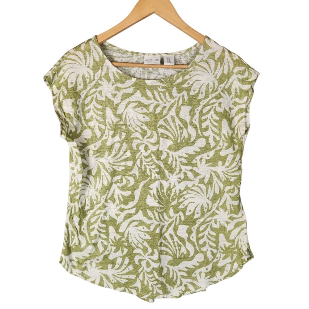 Rachel Zoe Lot Of 3 100% Linen Tropical Leaf Print Tops Size M-L Multicolor - Picture 7 of 16